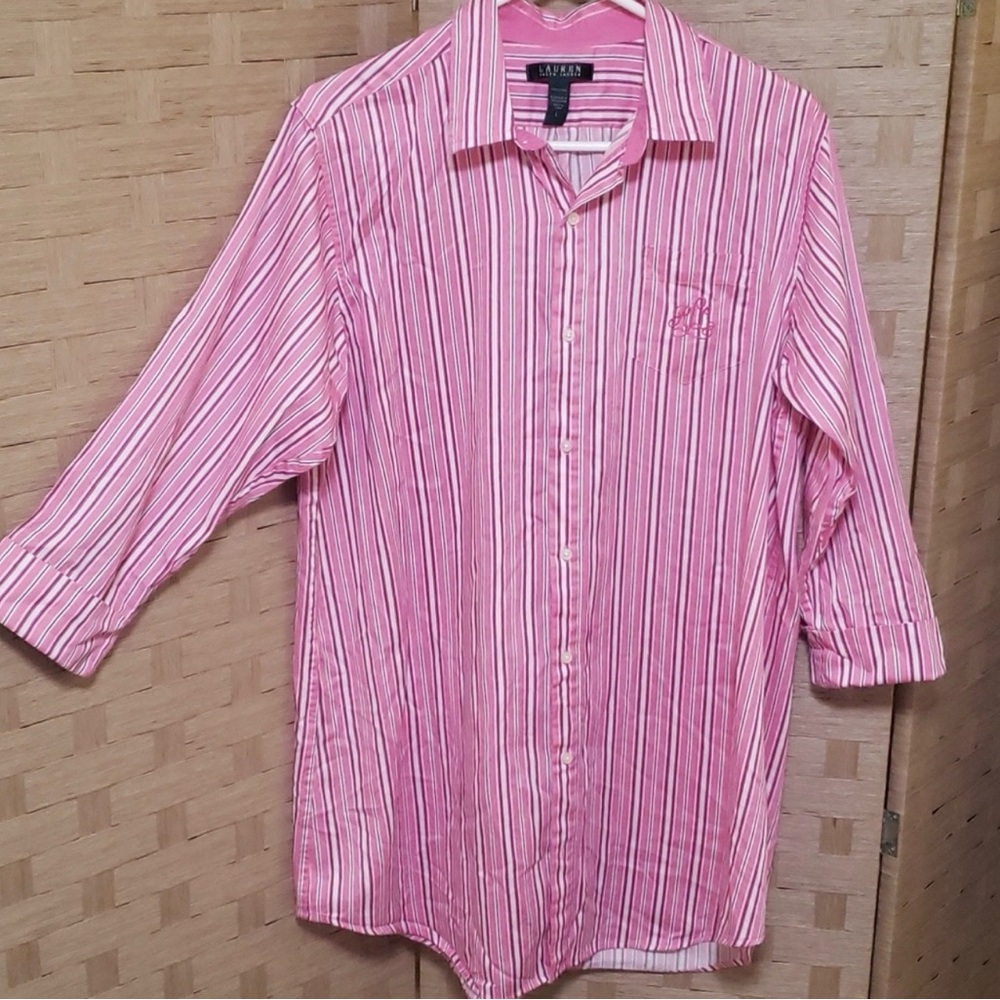 Ralph Lauren Women’s Pink and White Striped Night Shirt